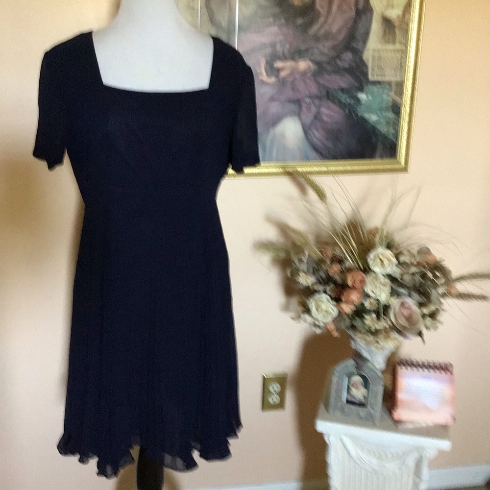 Navy crepe cocktail according pleated dress